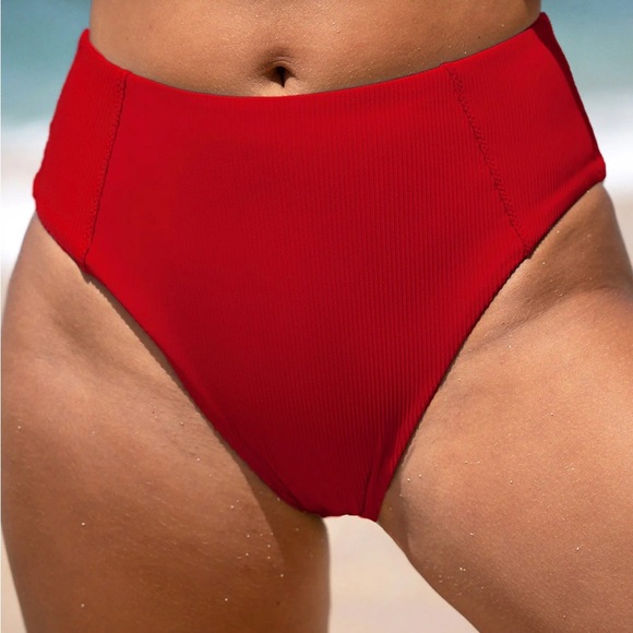 Berlook Red Ribbed Seam Full Coverage Bikini Bottom ONLY 62 - Picture 1 of 8